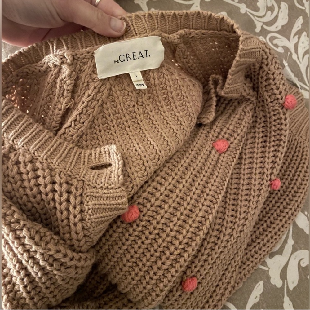THE GREAT Bobble Sophomore Cardigan Sweater Tan/Pink NWOT 1/S - Picture 5 of 10